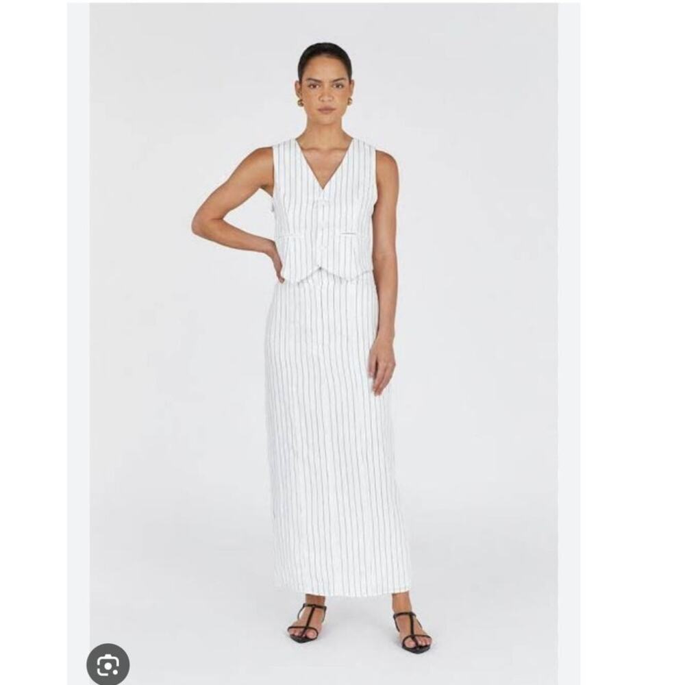 Dissh Marcel Pinstripe Vest and Skirt Set Black Linen Size 4